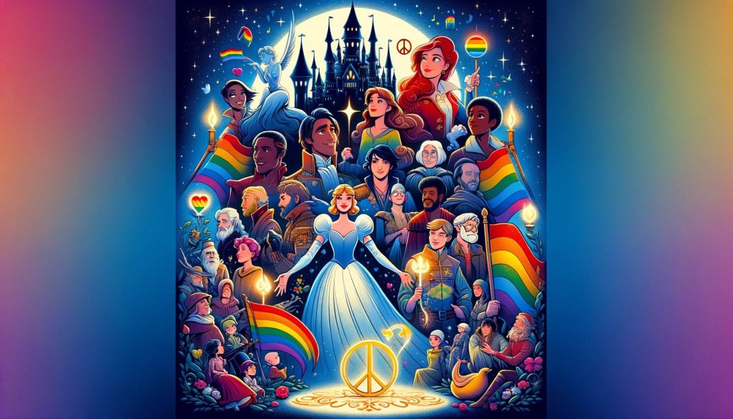 DALL·E 2023 12 07 15.30.43 A fictional movie poster showcasing a classic fairy tale reimagined with a strong focus on diversity and social justice. The poster features a diverse 29. März 2024